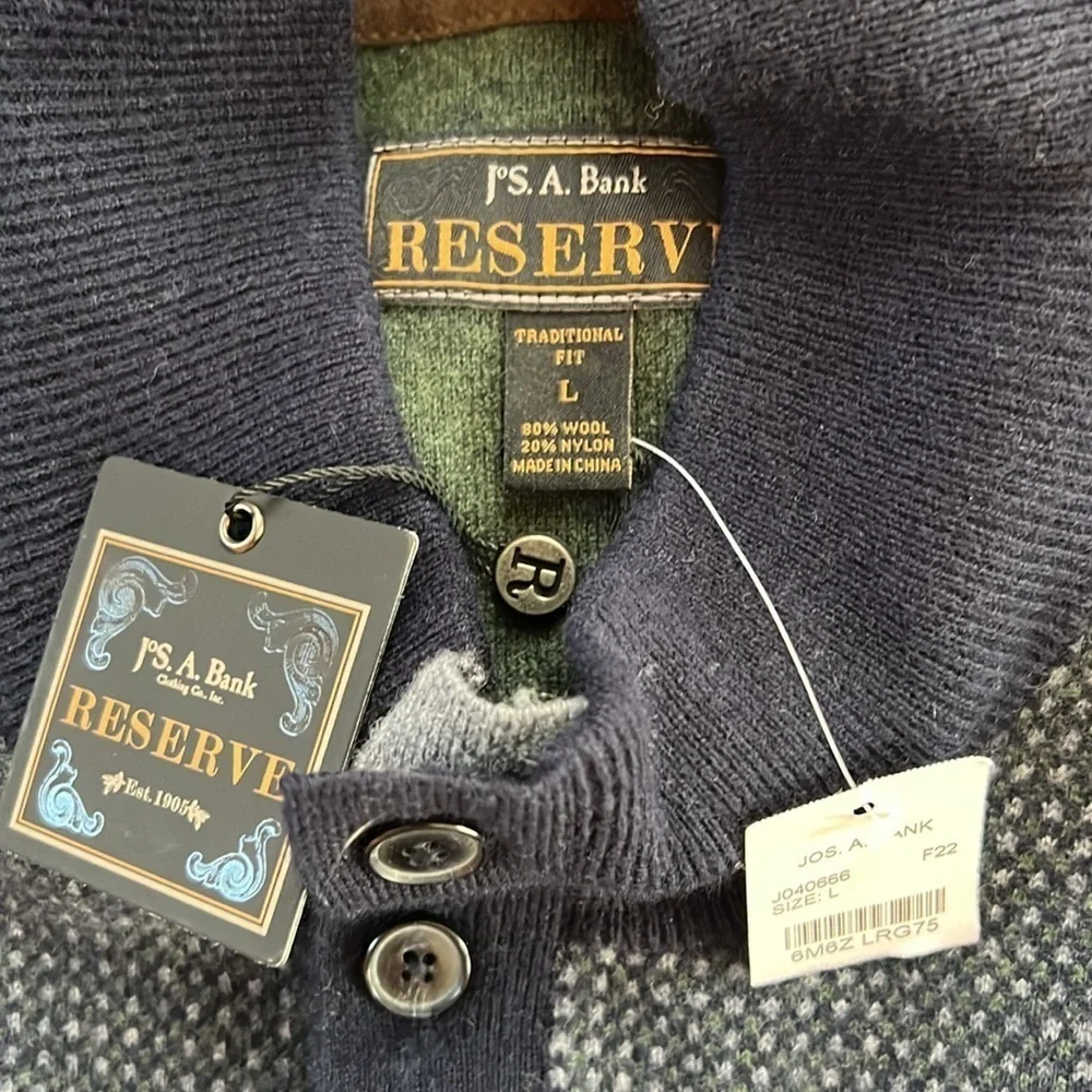 NWT Jos. A. Bank Reserve Wool Polo Style Pullover Sweater L